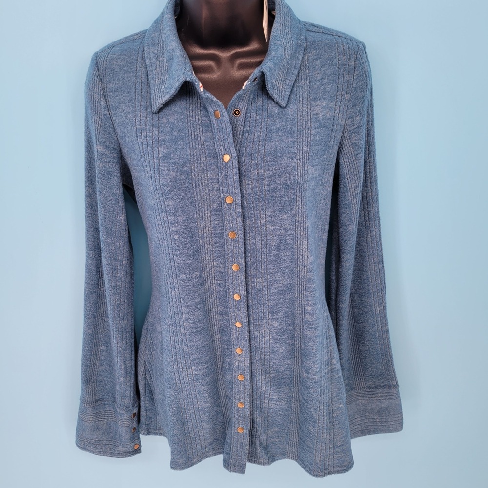 NWT Pilcro snap Down Shirt Womens Small Ribbed Knit Long Sleeve Anthropologie